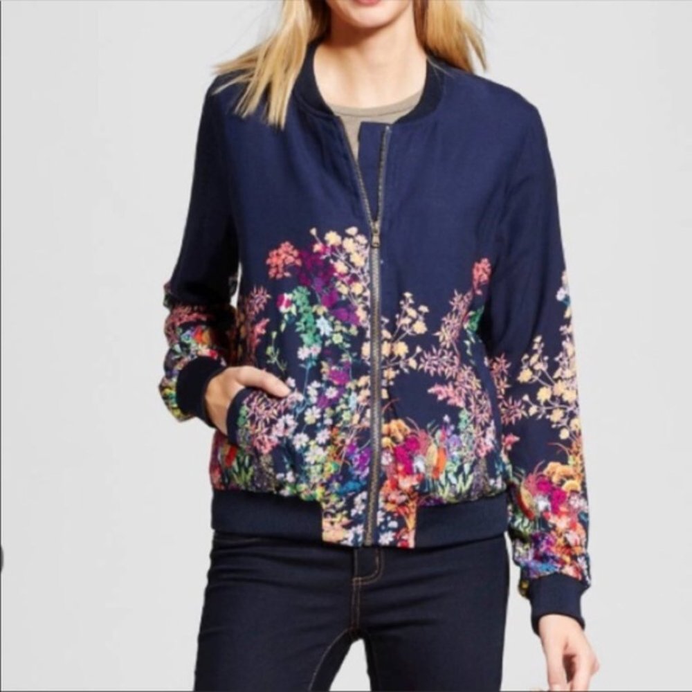 Merona Floral Navy Bomber Jacket